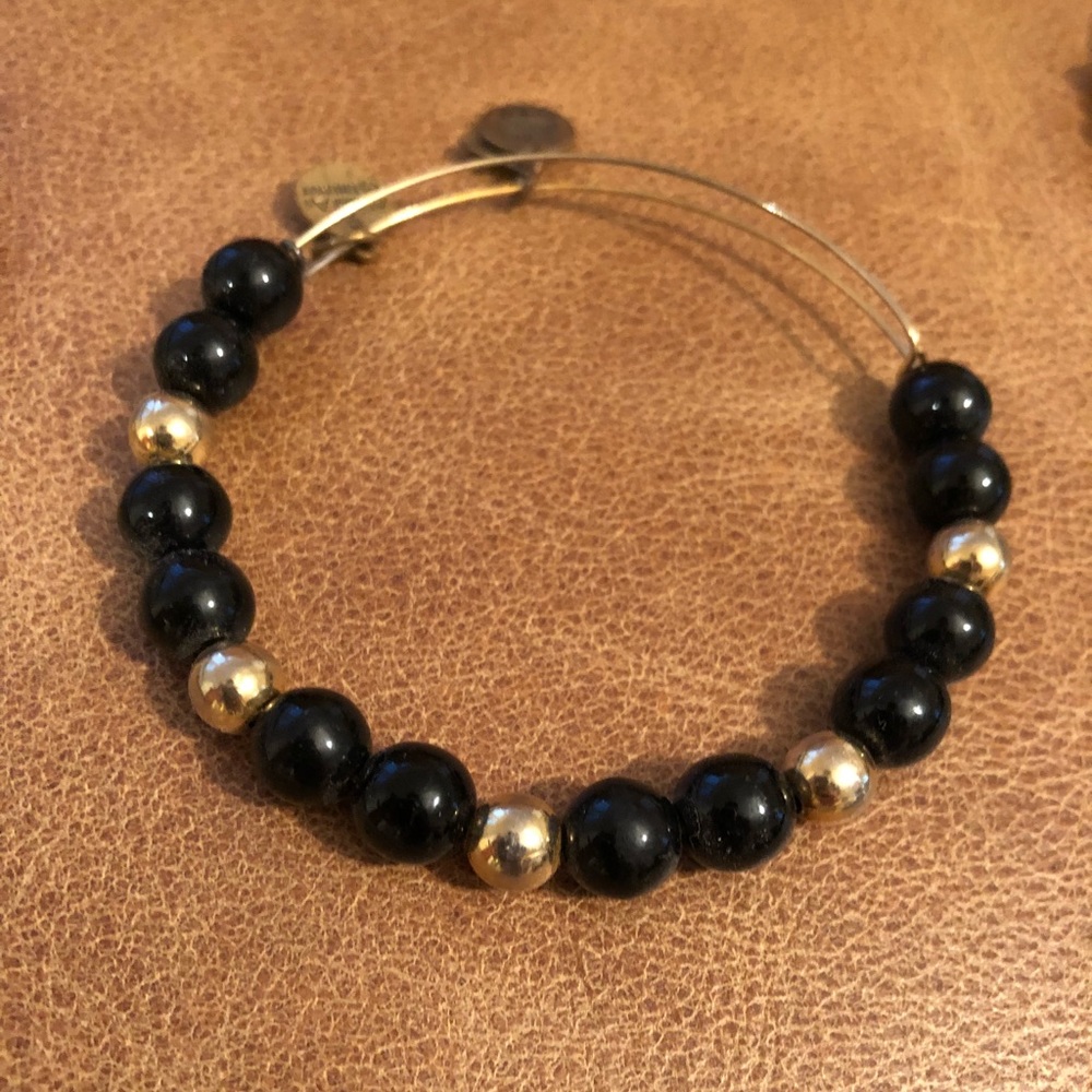 Alex and Ani black and gold beaded bangle